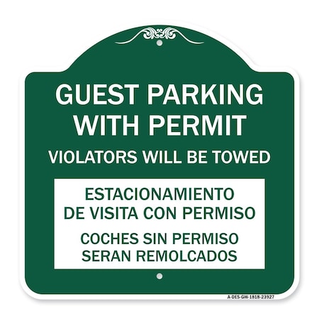 Guest Parking With Permit Violators Will Be Towed Estacionamento De Visita Con Permis Aluminum Sign